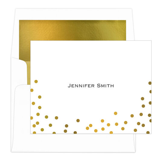 White Confetti Gold Foil Dots Foldover Note Cards with Lined Envelopes